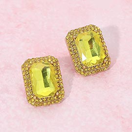Iridescent Rectangular Rhinestone Evening Stud Earrings
