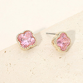 14K Gold Plated CZ Quatrefoil Stud Earrings
