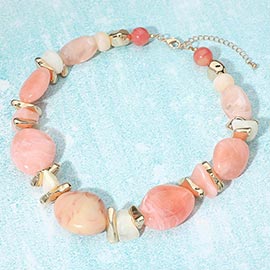 Bold Marbled Resin Pebble Beaded Statement Necklace