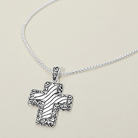 Antique Metal Cross Pendant Necklace