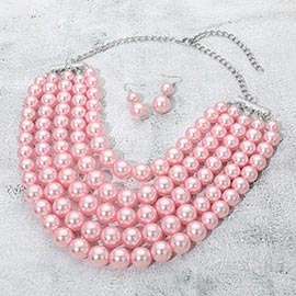 Pearl Beaded Multi Strand Statement Necklace