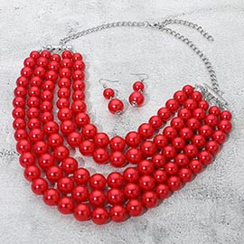 Pearl Beaded Multi Strand Statement Necklace