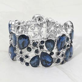 Glass Crystal Teardrop Floral Stretch Evening Bracelet