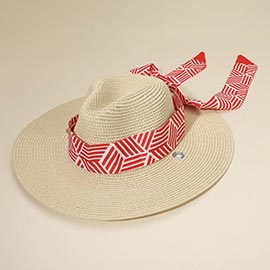Geometric Pattern Scarf Band Woven Fedora Sun Hat