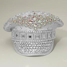 Rhinestone Embellished Sequin Captain Hat