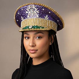 Mardi Gras Marquise Stone Cluster Embellished Rhinestone Sequin Captain Hat