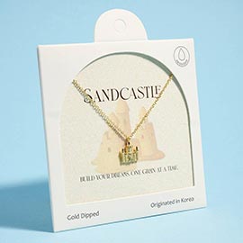 Gold Dipped Sand Castle Pendant Necklace