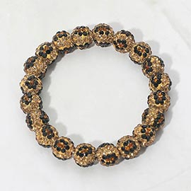 Leopard Shamballa Ball Beaded Stretch Bracelet