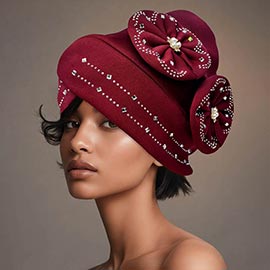 Pearl Rhinestone Cluster Embellished Floral Turban Hair Wrap
