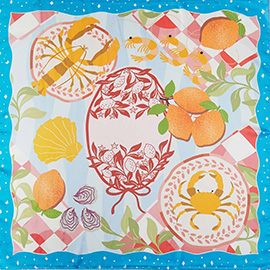 Seaside Feast Print Square Bandana Scarf