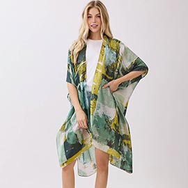 Abstract Modern Art Inspired Print Silky Feel Kimono Poncho