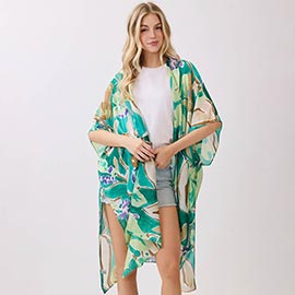 Vibrant Botanical Floral Print Silky Feel Kimono Poncho