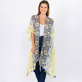 Tassel Embroidery Geometric Pattern Kimono Poncho