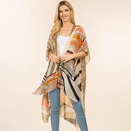 Abstract Geometric Pattern Open Front Long Kimono Poncho