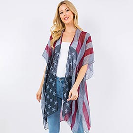 Vintage American USA Flag Printed Open Front Kimono Poncho