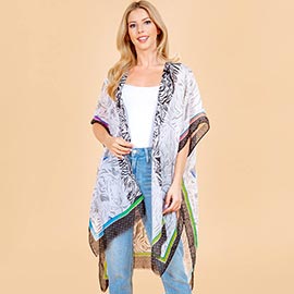 Lightweight Shadow Floral Pattern Open Front Kimono Poncho