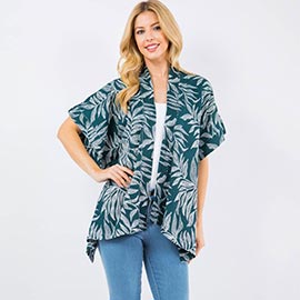 Lightweight Short Sleeves Leaf Pattern Open Front Kimono Poncho