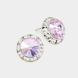 Rivoli Cut Genuine Crystal Round Stud Earrings