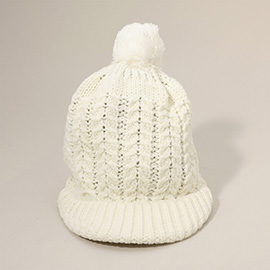 Knit Pom Pom Visor Beanie Hat