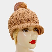 Knit pom pom visor beanie hat