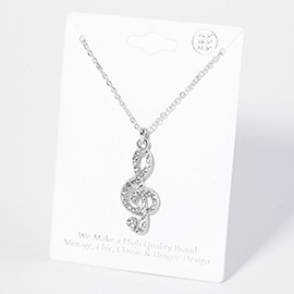 Crystal Rhinestone Paved Treble Clef Pendant Necklace