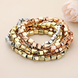 7 PCS - Metal Bead Stack Stretch Multi Layered Bracelets