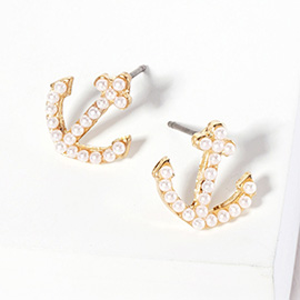 Pearl Paved Anchor Stud Earrings