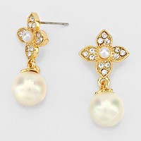 Pearl Drop Floral Crystal CZ Earrings