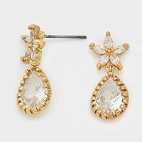 Crystal Cubic Zirconia CZ Flower & Teardrop Earrings