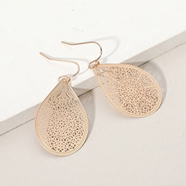 Matte Metal Filigree Teardrop Earrings