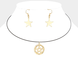 Crystal detail star pendant wire choker necklace