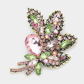 Glass Crystal Leaf Bouquet Brooch / Pendant