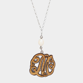 Initial M Monogram Wooden Pendant Necklace