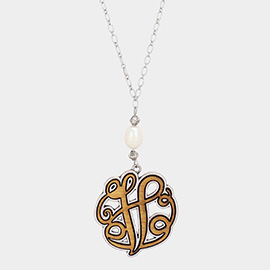 Initial V Monogram Wooden Pendant Necklace