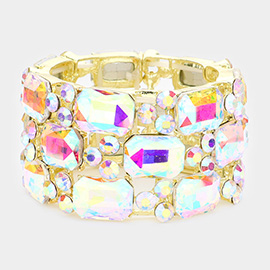 Emerald cut crystal rhinestone stretch bracelet