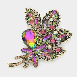 Glass Crystal Leaf Bouquet Brooch / Pendant