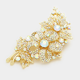 Crystal Stone Paved Flower Pin Brooch