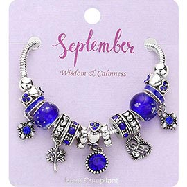 September - Birthstone Heart Charm Multi Beaded Bracelet