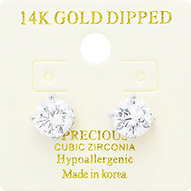 14K Gold Dipped Hypoallergenic 8mm CZ Round Stud Earrings