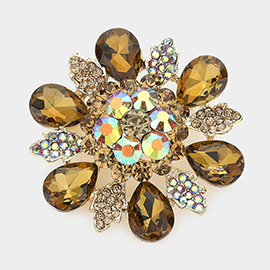 Floral Glass Stone Pin Brooch