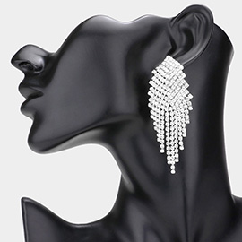 Pave Crystal Rhinestone Fringe Clip on Evening Earrings