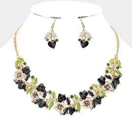 Stone Flower Leaf Statement Necklace