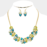 Stone Flower Leaf Statement Necklace