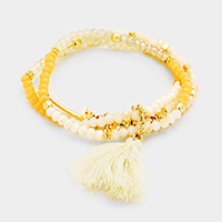 Triple Strand Beaded Tassel Stretch Bracelet