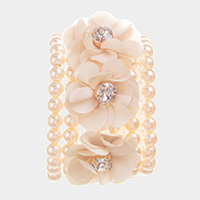 Detachable Flower Pin Brooch Pearl Stretch Bracelet