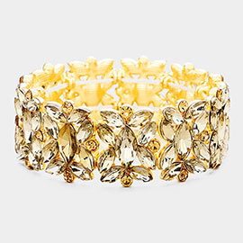 Marquise Floral Oval Crystal Cluster Stretch Evening Bracelet