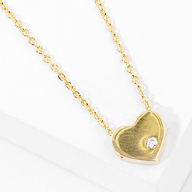 Gold Dipped CZ Stone Pointed Heart Pendant Necklace