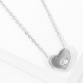 White Gold Dipped CZ Stone Pointed Heart Pendant Necklace