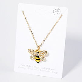 Crystal Rhinestone Paved Enamel Honey Bee Pendant Necklace