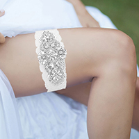 Crystal Pave Lace Floral Stretch Wedding Garter